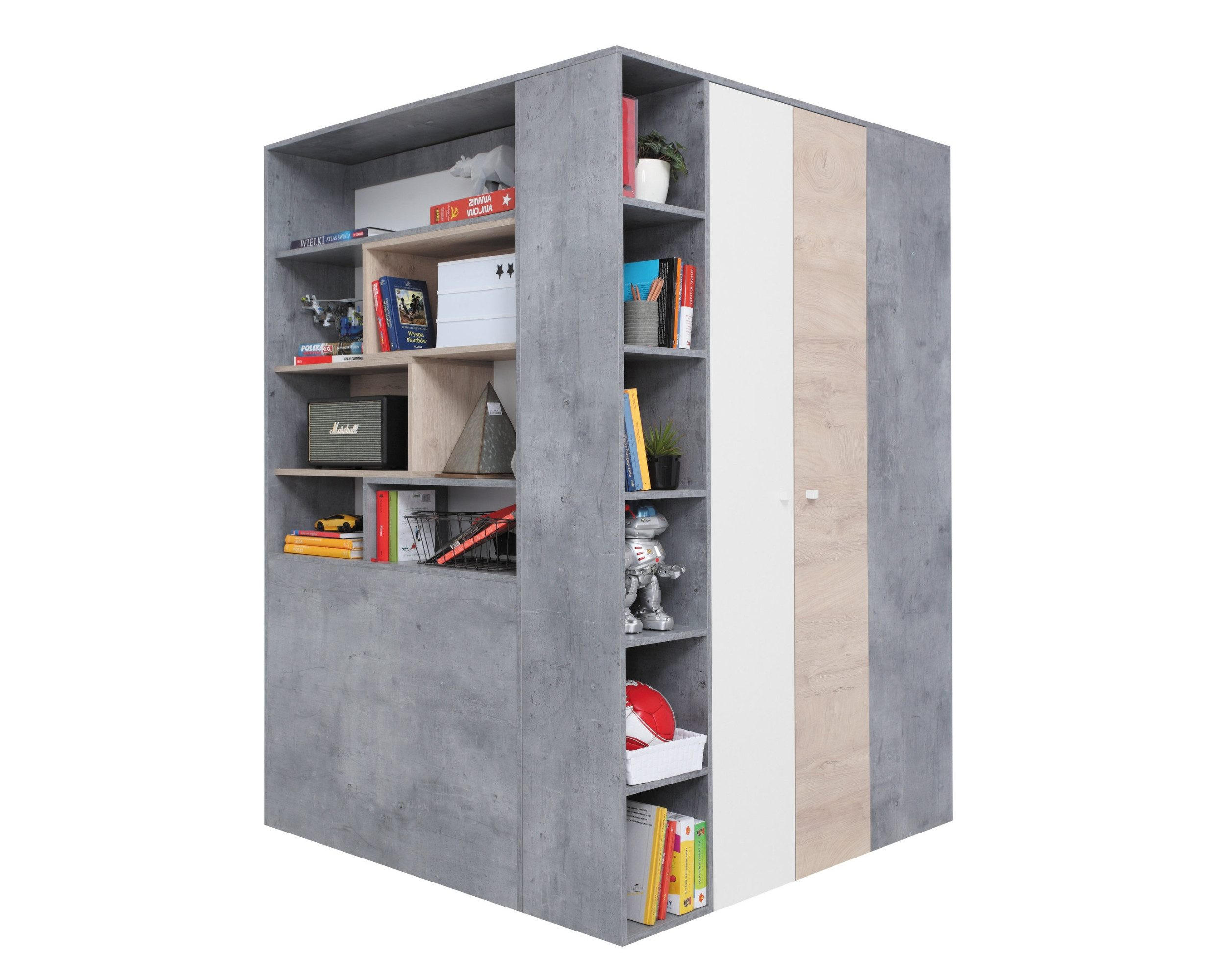 ECKSCHRANK SIMON 01 135/135/190 Grau/Weiß/Sonoma Eiche mit LED - Beleuchtung - Weiß/Grau, Holzwerkstoff (135/190/135cm) - Deine Möbel 24