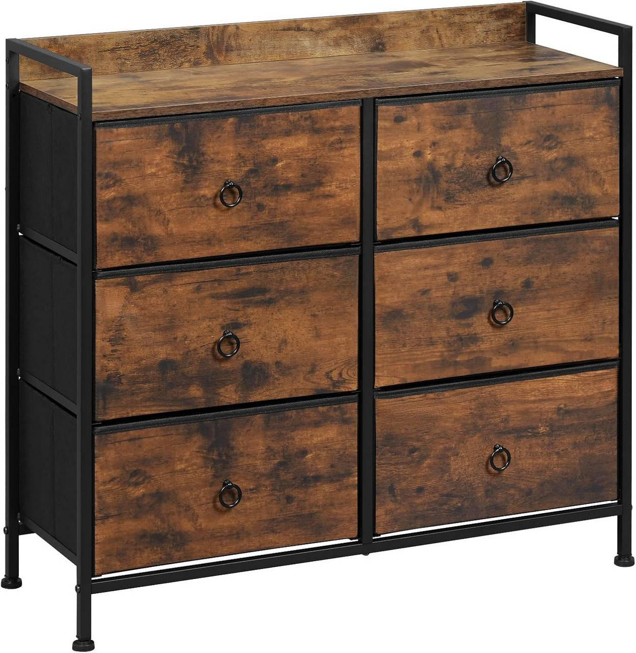 KOMMODE mit 6 Schubladen, Industrial Stil, Vintagebraun - Dunkelbraun/Schwarz, Holzwerkstoff/Kunststoff (80/78/29cm) - Woltu