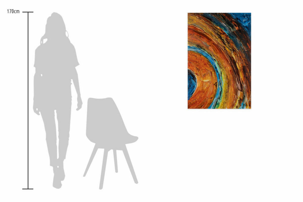 ACRYLBILD HANDGEMALT 60/90 cm - Blau/Kupferfarben, Holz/Textil (60/90cm) - KUNSTLOFT