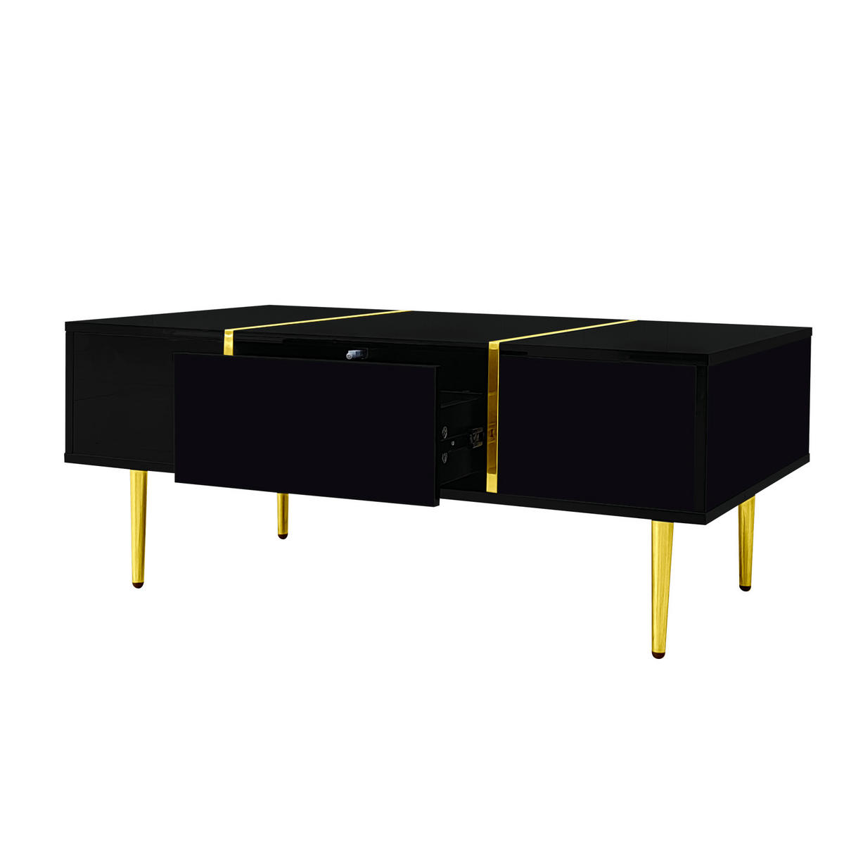 COUCHTISCH mit 2 Schubladen 100 x 60 cm MDF Schwarz Hochglanz - Schwarz, Metall (100/60/41.5cm) - Meubliv
