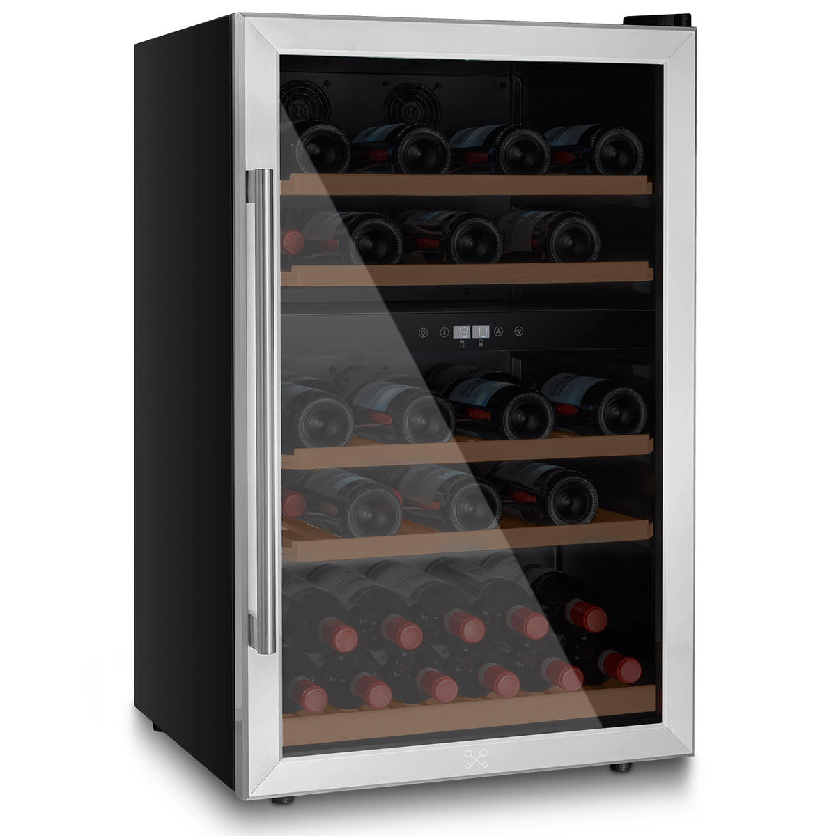 WEINKÜHLSCHRANK CAVCD53 Schwarz und Silber, 53 Flaschen , Kapazität 128L, 2 Temperaturzonen, Elegantes Design aus Edelstahl, Anti-UV, LED - Schwarz, Metall (54/89.5/55cm) - Les Petits Champs