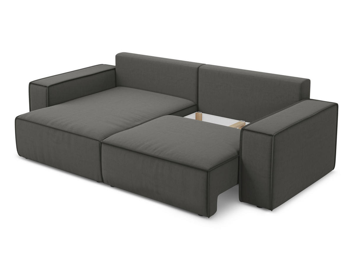 ECKSOFA mit Schlaffunktion Samt Stoff Grau - Dunkelgrau/Schwarz, Kunststoff/Textil (148/257cm) - Makamii