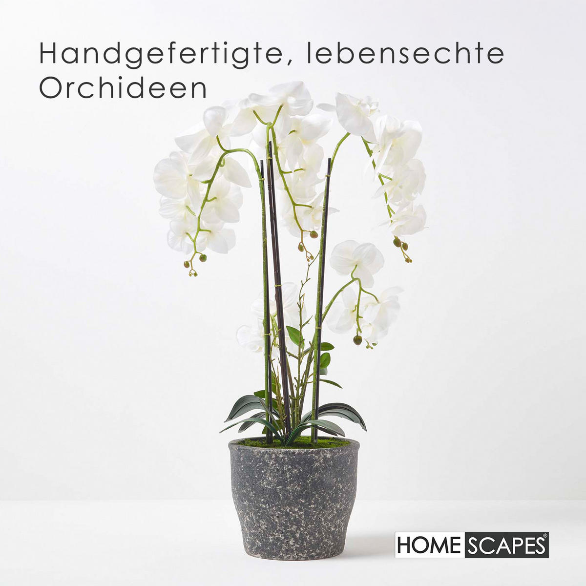 KUNSTBLUME Orchidee weiß im Deko-Topf, 82 cm - Weiß, Kunststoff (82cm) - Homescapes