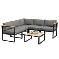 LOUNGEGARNITUR 6-teilig DE-13398 Schwarz/Holzoptik - Grau, Metall - ComfortXL