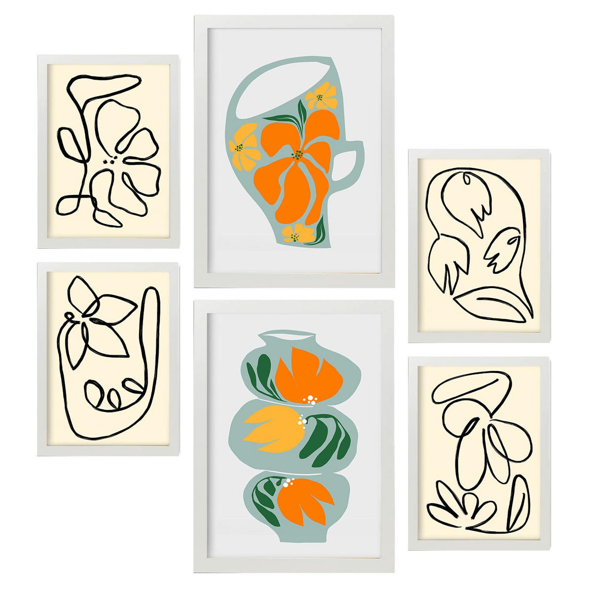 POSTER Set Mit 6 Demodierte Vase In Blume Zusammenfassung Ästhetische Dekorative Gemälde Für Ihr Wohnzimmer Schlafzimmer Zuhause A3 & A4 Weißer Rahmen - Weiß, Papier (29/3cm) - Nacnic