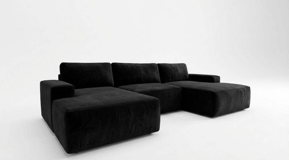 ECKSOFA EINAR 362 cm x 170 cm – Stoff: CASABLANCA Schwarz 16 Farbe: Schwarz - Schwarz, Textil (362/170cm) - A&J MöbelLand