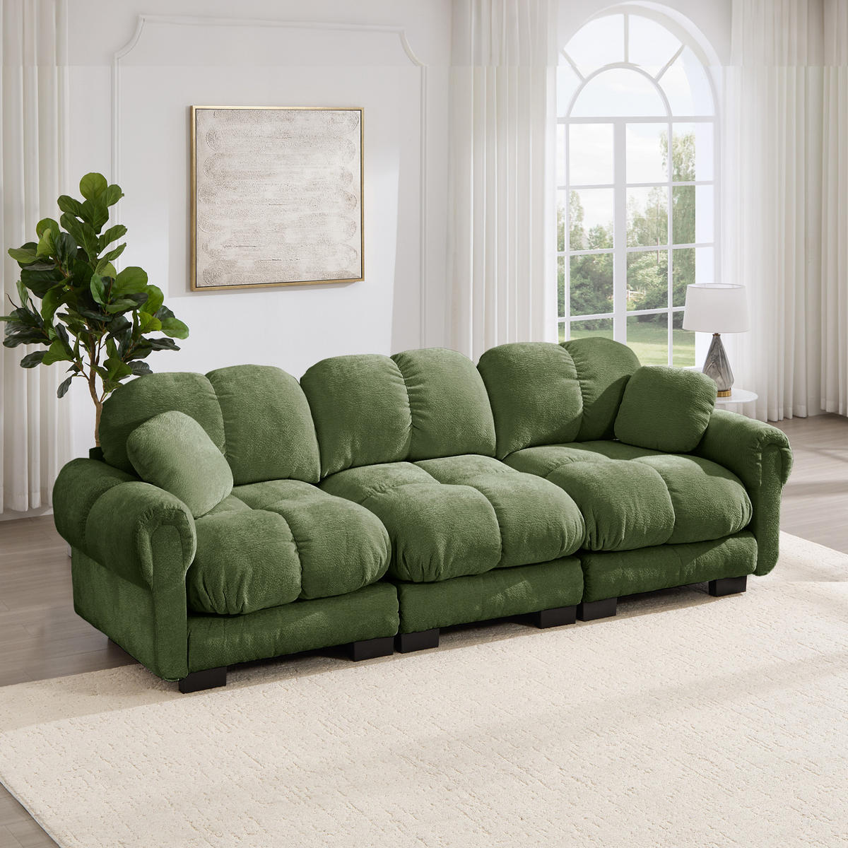 SOFA modular Chenille Green mit Steppdesign - Grün, Textil (260/90/86cm) - IVMEU