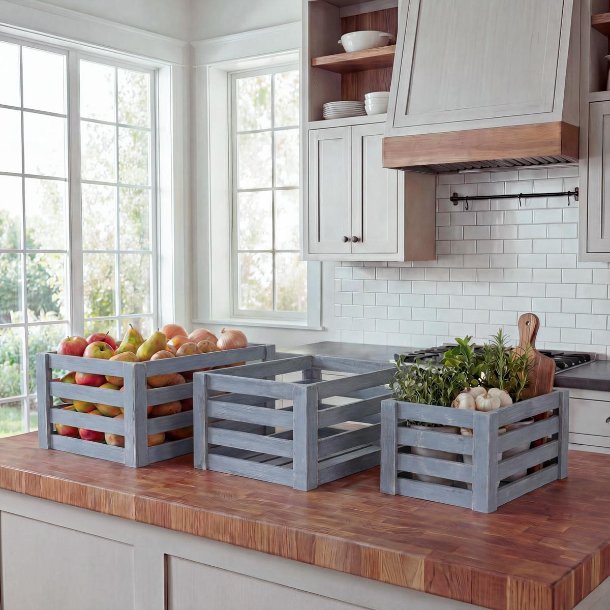 HOLZKISTE 3ER-SET Grau 3er-Set-Set - Grau, Holz (30/41/21cm) - MCW