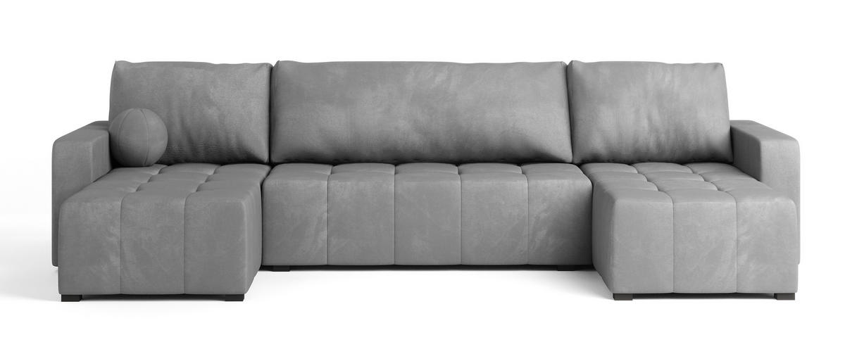 WOHNLANDSCHAFT TOLARI Hellgrau Plüsch-Stoff mit Schlaffunktion - Hellgrau, Holz (295/85/140cm) - MASSENO