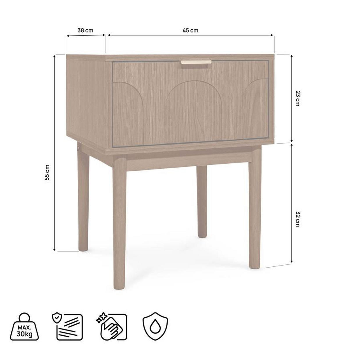 NACHTTISCH, 2er-Set, Walnuss-Finish, 1 Schublade - NOLAN - Goldfarben/Nussbaumfarben, Holz/Holzwerkstoff (38/55/45cm) - Casanoov