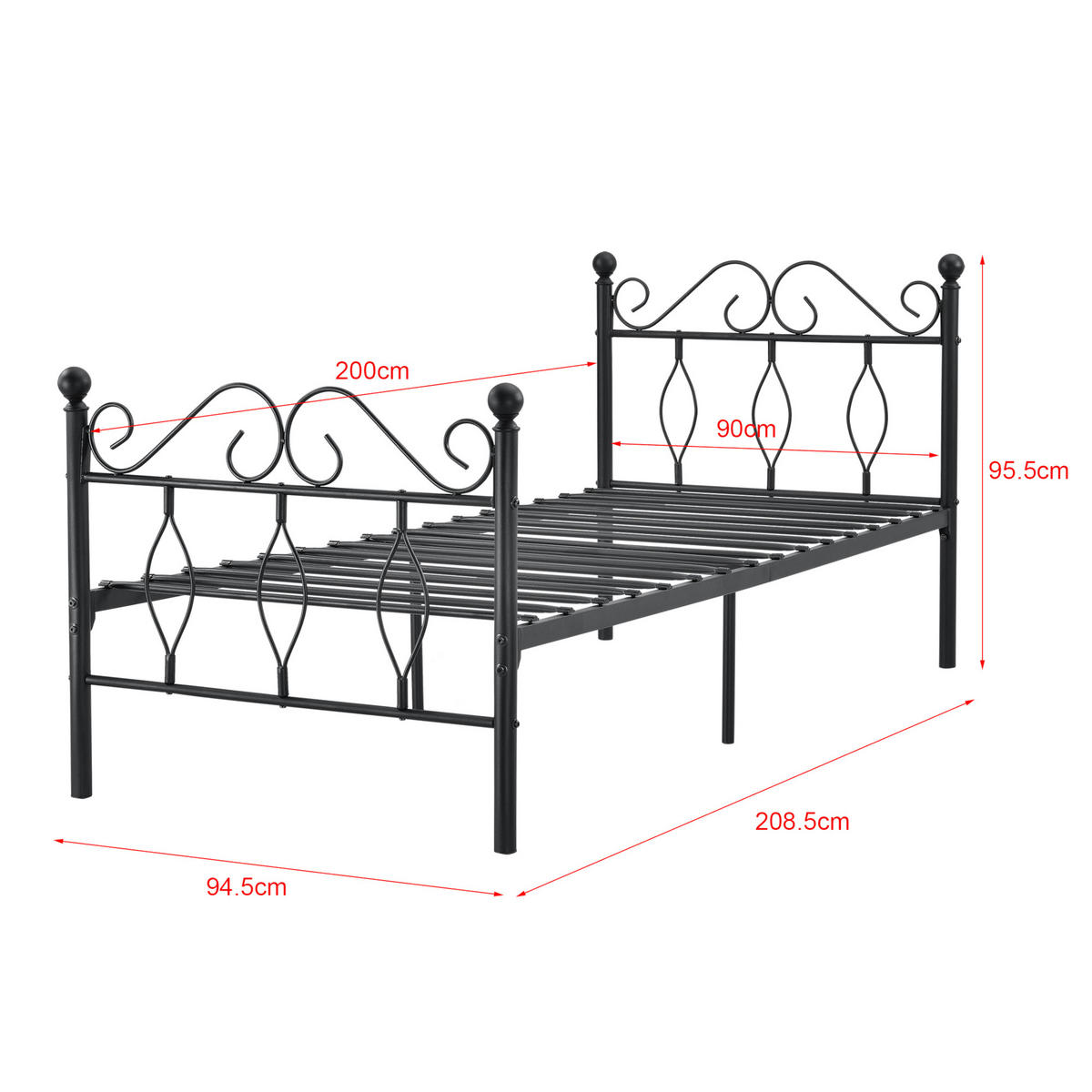 METALLBETT Apolda - Schwarz, Metall (90/200cm) - [en.casa]