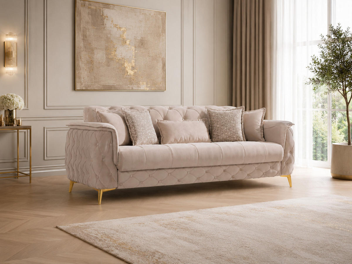 SITZGARNITUR Sucre, Beige Stellvariante 3+2+1 - Beige, Holzwerkstoff/Kunststoff (240/80/100cm)