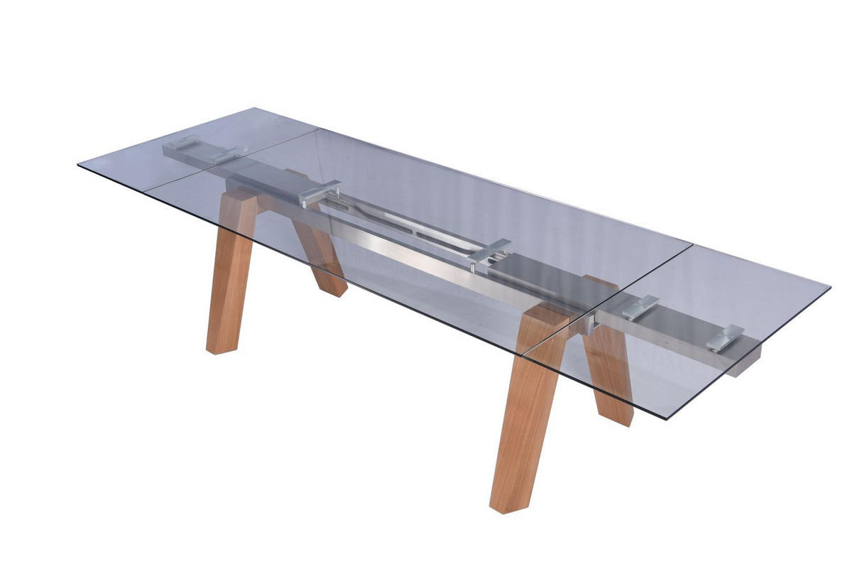 ESSTISCH MOUNTY Glas Grau Massivholz - Naturfarben/Grau, Glas/Eichenholz (100/200/76cm) - KAWOLA
