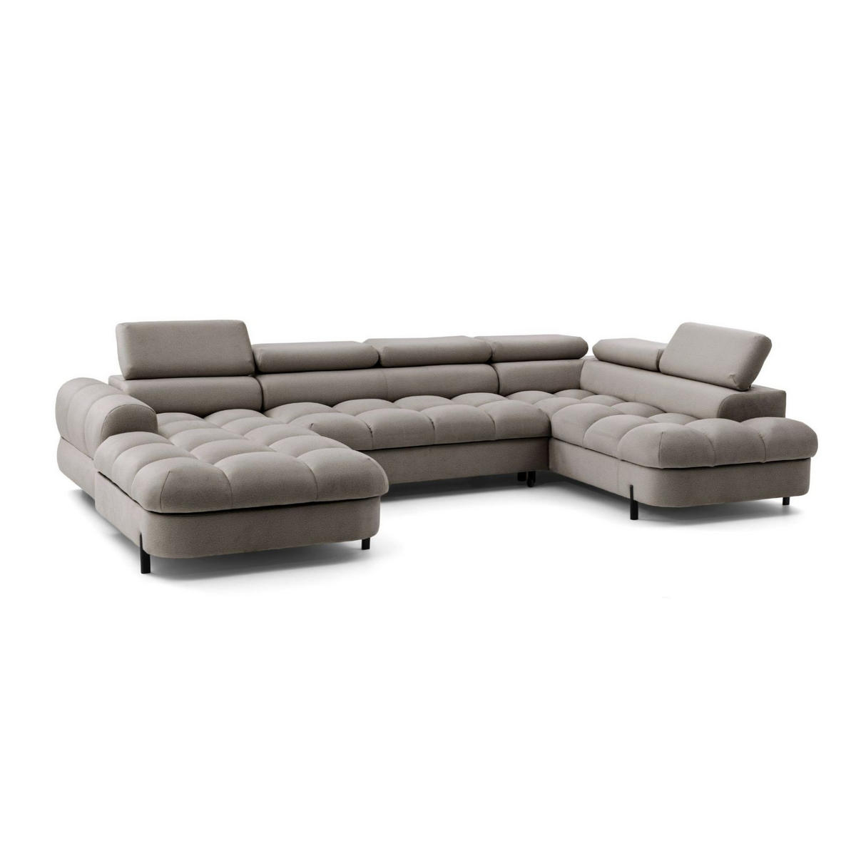 ECKSOFA U-Form BOWL U Rechts mit Schlaffunktion 125x265 Velours Beige - Beige/Schwarz, Holz/Textil (195/90/339cm) - Muffo