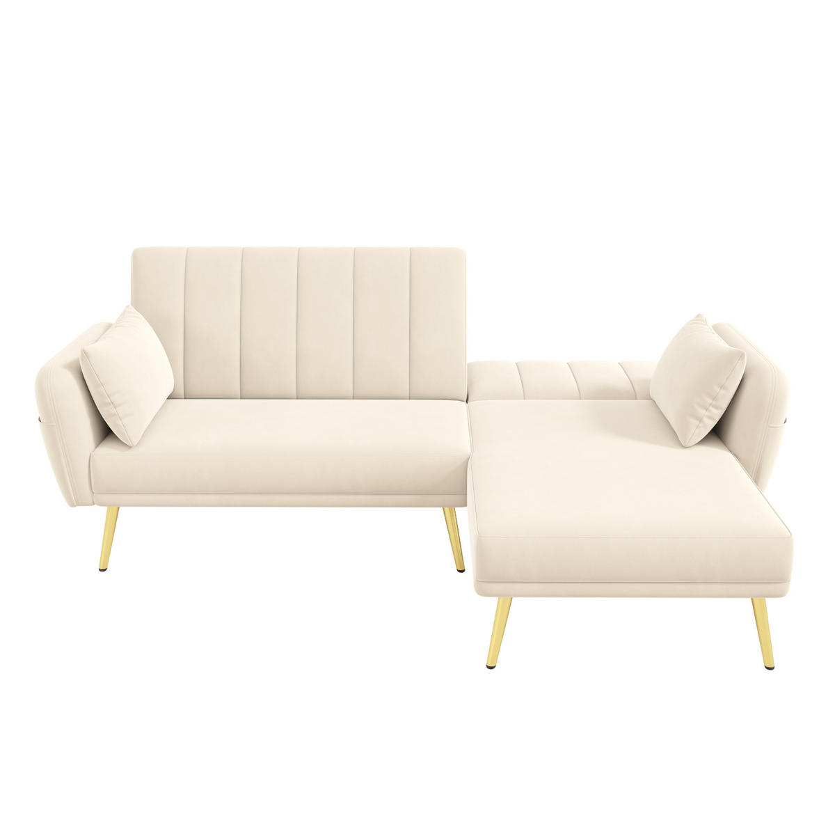 ECKSOFA, Samt mit Schlaffunktion & verstellbarer Rückenlehne, 191,5/130,5/80 cm, Beige - Beige, Textil (130.5/191.5cm) - Redom