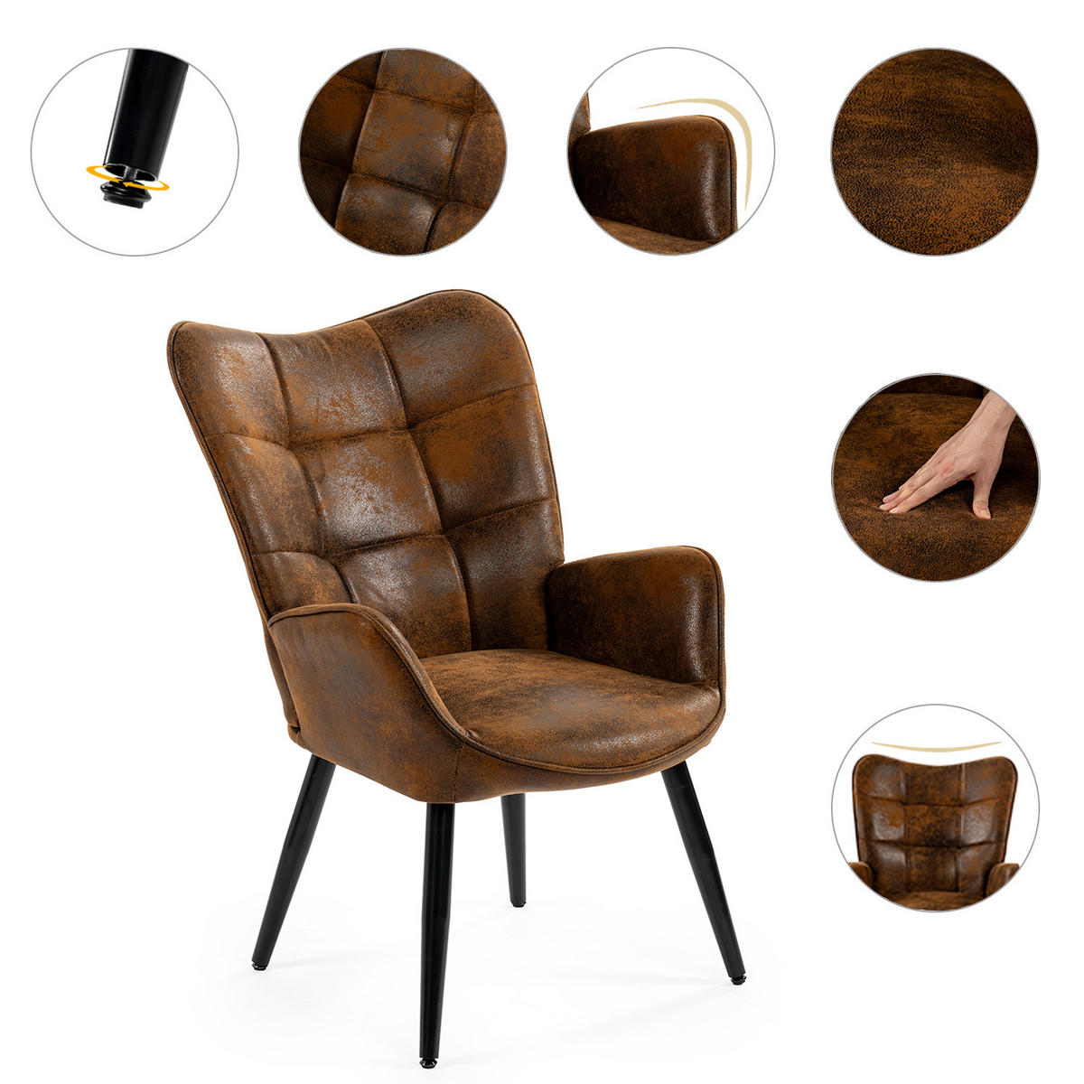 SESSEL-SET 2 Stück in Eisen Mikrofaser - Braun, Textil/Metall (62/90.5/72cm) - Meubles Cosy