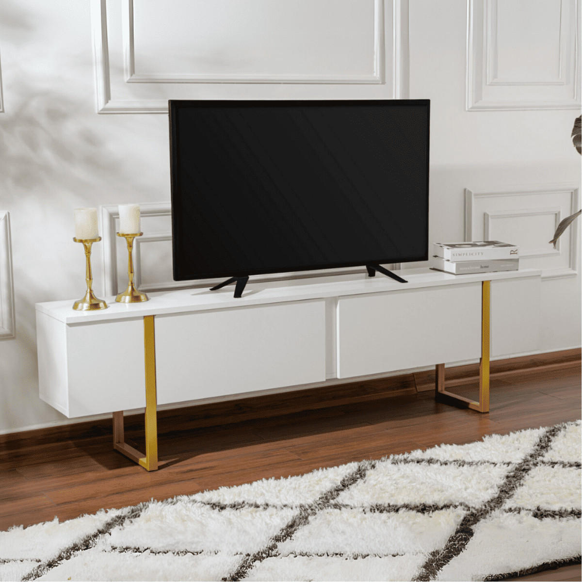 TV-MÖBEL mit 2 klapptüren - serenity 180/29,5/50 cm - Goldfarben/Weiß, Holzwerkstoff (29.5/50/180cm) - Calicosy