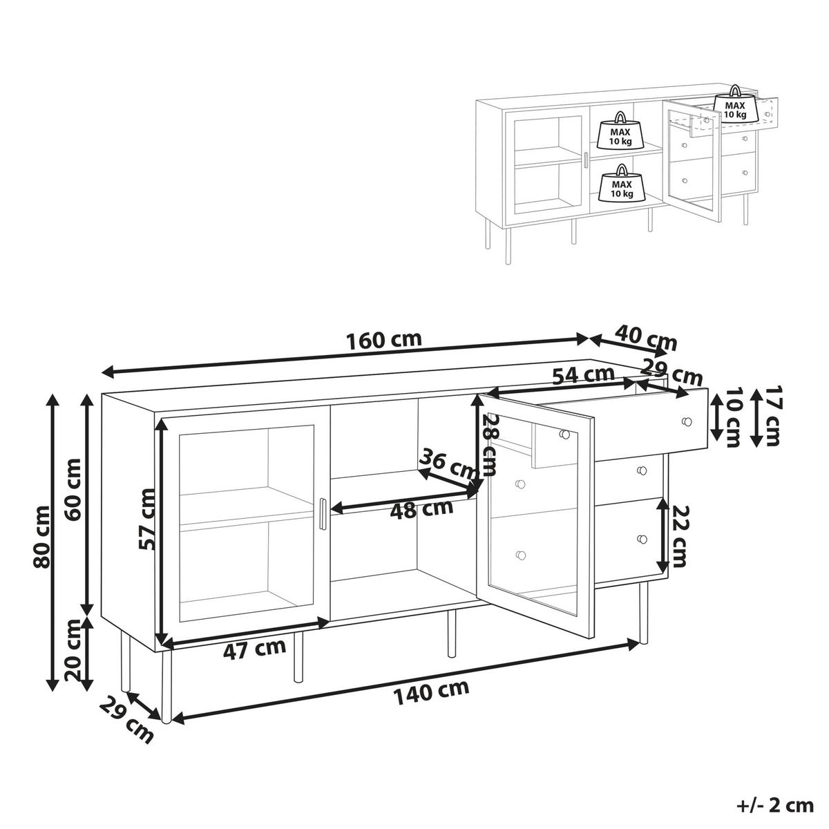 SIDEBOARD se skleněnými dveřmi 160 cm Bílý Milora - bílá, kompozitní dřevo (160/80/40cm) - Beliani