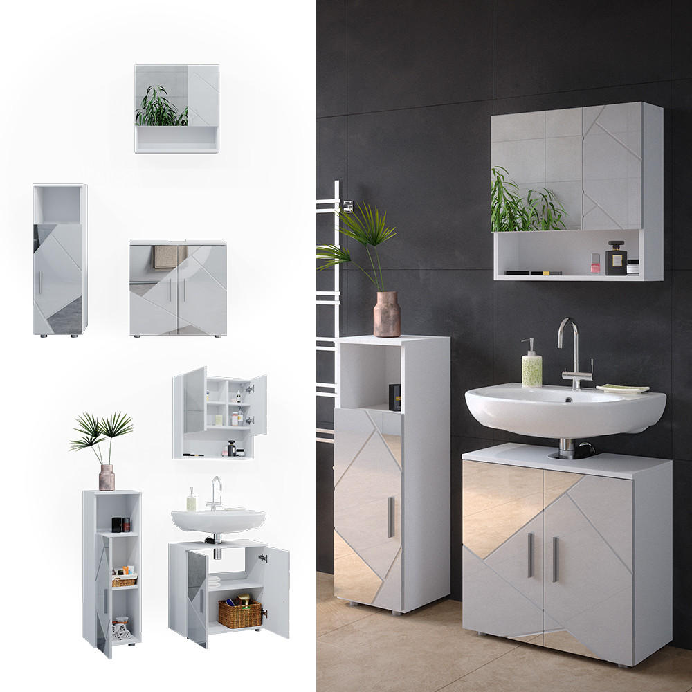 BADMÖBEL-SET Irma Weiß 3 Teile - Weiß Hochglanz/Weiß, Holzwerkstoff (80/58.6/41cm) - Vicco