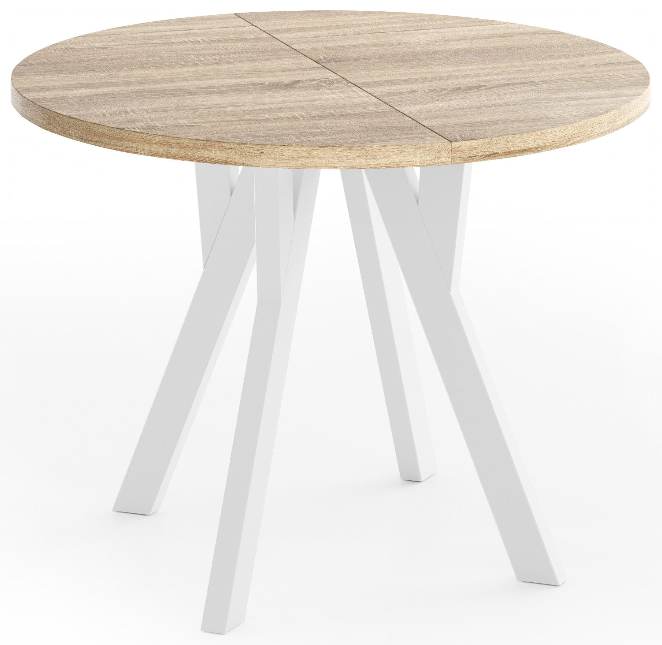 ESSTISCH Vero rund ausziehbar verlängerbar, Eiche Sonoma Hellbraun 80-130/80/77 cm - Braun/Weiß, Holz/Holzwerkstoff (80/130/76.5cm) - WFL GROUP