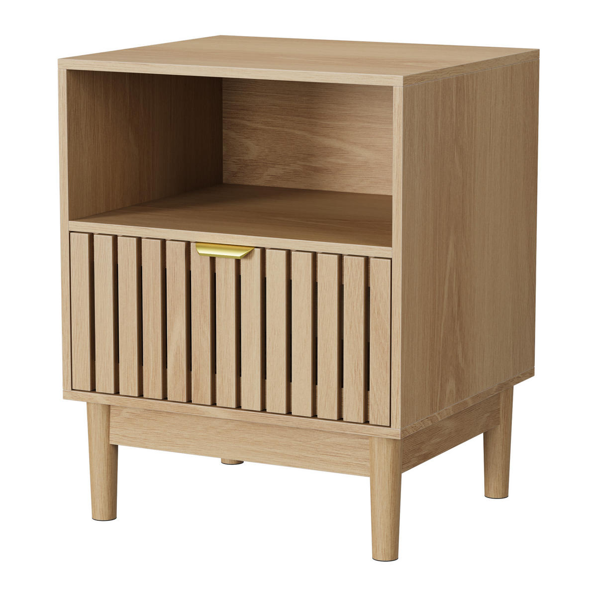 NACHTTISCH eichen-optik & latten-design mit 1 schublade & offenem fach - Eichefarben, Holzwerkstoff (45/56/39cm) - Urban Meuble