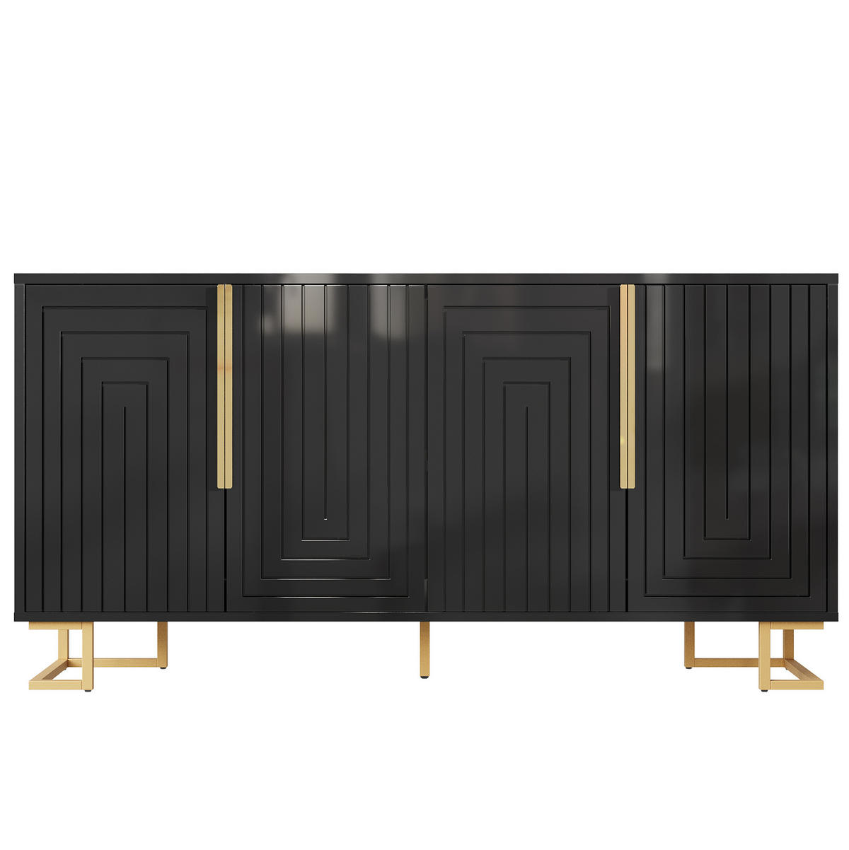 SIDEBOARD aus MDF 152x40x75 cm Schwarz mit 2 Türen, 4 Fächern, geometrischer Front und Kippschutz - Schwarz, Holzwerkstoff (152/75/40cm) - Modfu