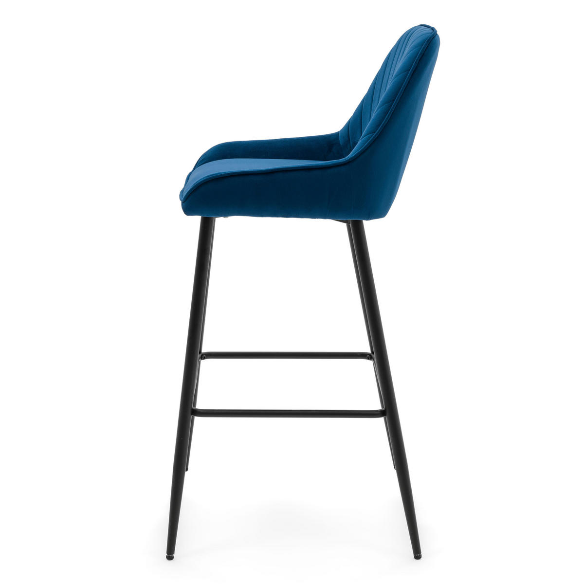 BARHOCKER VASTO gepolstert mit Steppung - dunkelblau - Samt Velours - Schwarz/Dunkelblau, Metall (50/95/55cm) - NEW HOME
