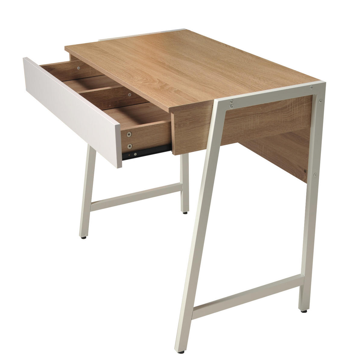 SCHREIBTISCH POLLUX / Gebleichte Eiche Dekor und Weiß - Multicolor/Weiß, Holzwerkstoff/Metall (84/48/76cm) - Weber Industries