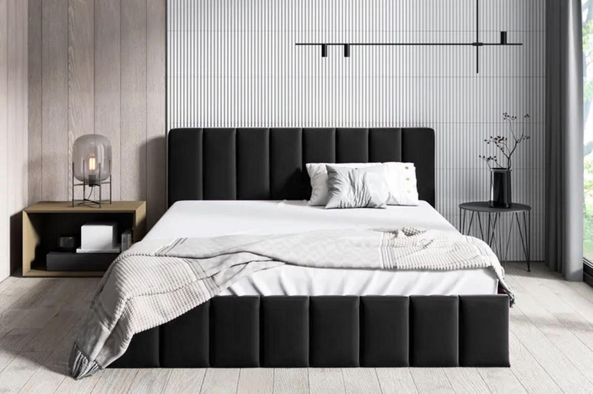POLSTERBETT Nina Schwarz 200x200 cm, mit Bettkasten und gestepptem Kopfteil - Schwarz, Holzwerkstoff/Textil (200/200cm) - Bettso