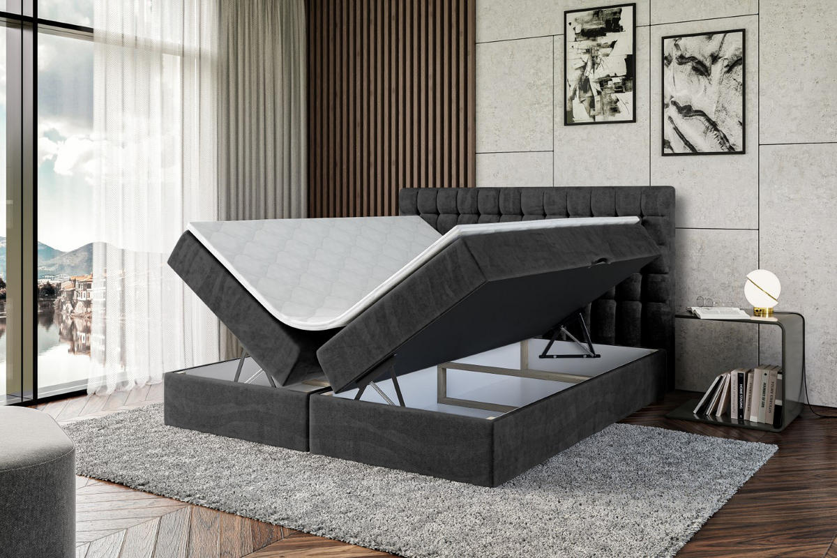 BOXBETT mit H4-Matratze und Lattenrost - VIONE - 140x200 Schwarz - Schwarz, Holzwerkstoff (140/200cm) - ALTDECOR