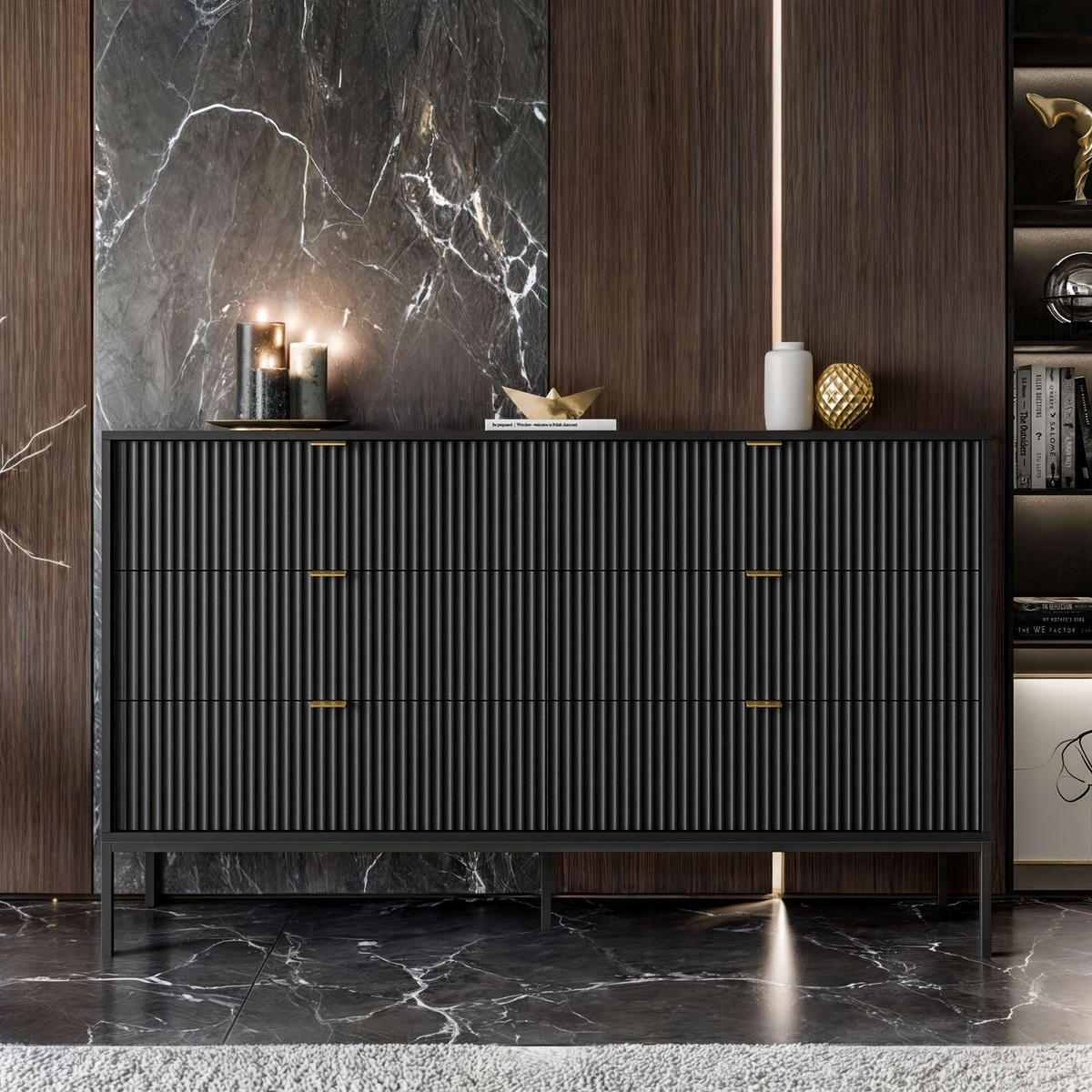 KOMMODE CORTADO KS154 MIT SCHUBLADEN SCHWARZ - Schwarz, Holzwerkstoff (154/91/39cm) - Lookway