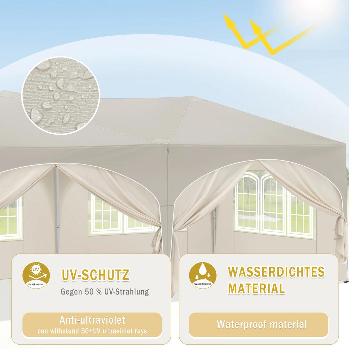 PAVILLON 3x6 m Beige mit 6 Seitenwänden - Beige, Textil/Metall (583/293cm) - Kaket