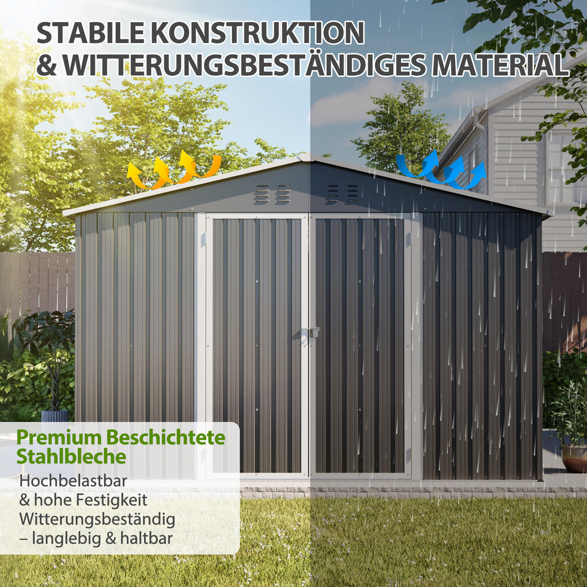 GARTENHAUS Schwerlast Stahl 300x311cm Grau Wetterfest & Sicher - Grau, Metall (311.4/300cm) - Raelunyi