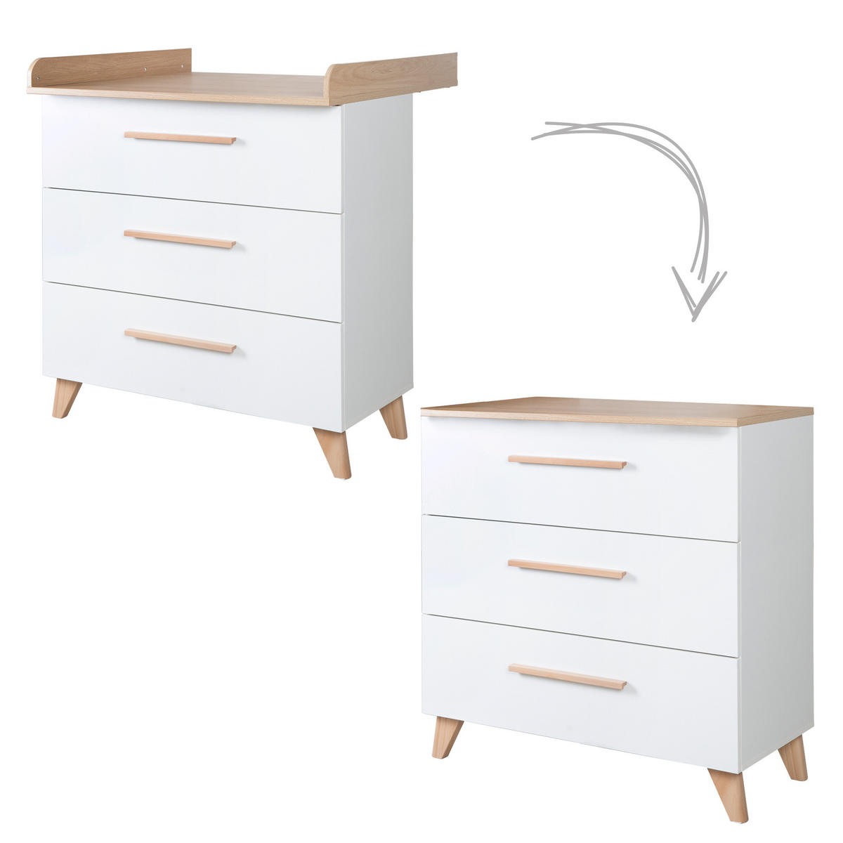 BABYMÖBEL SET Leon 2-teilig - Honigeiche/Weiß, Holz/Holzwerkstoff (100/98.5/52cm) - Roba