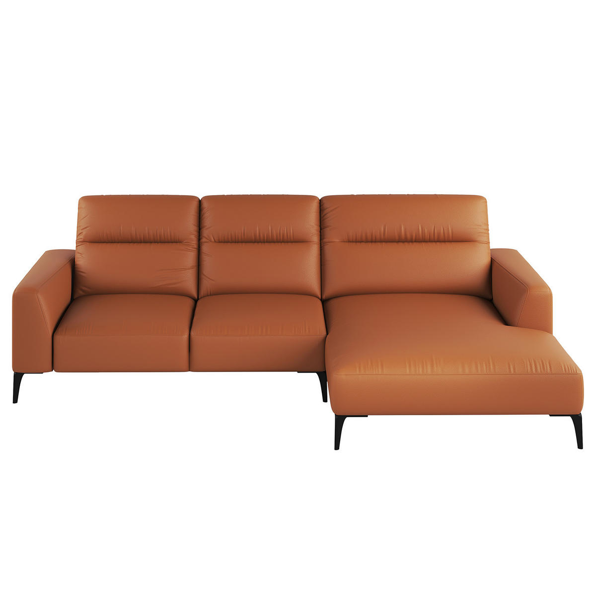 ECKSOFA mit Longchair - Kastanienfarben/Schwarz, Leder/Metall (265/180cm) - home24