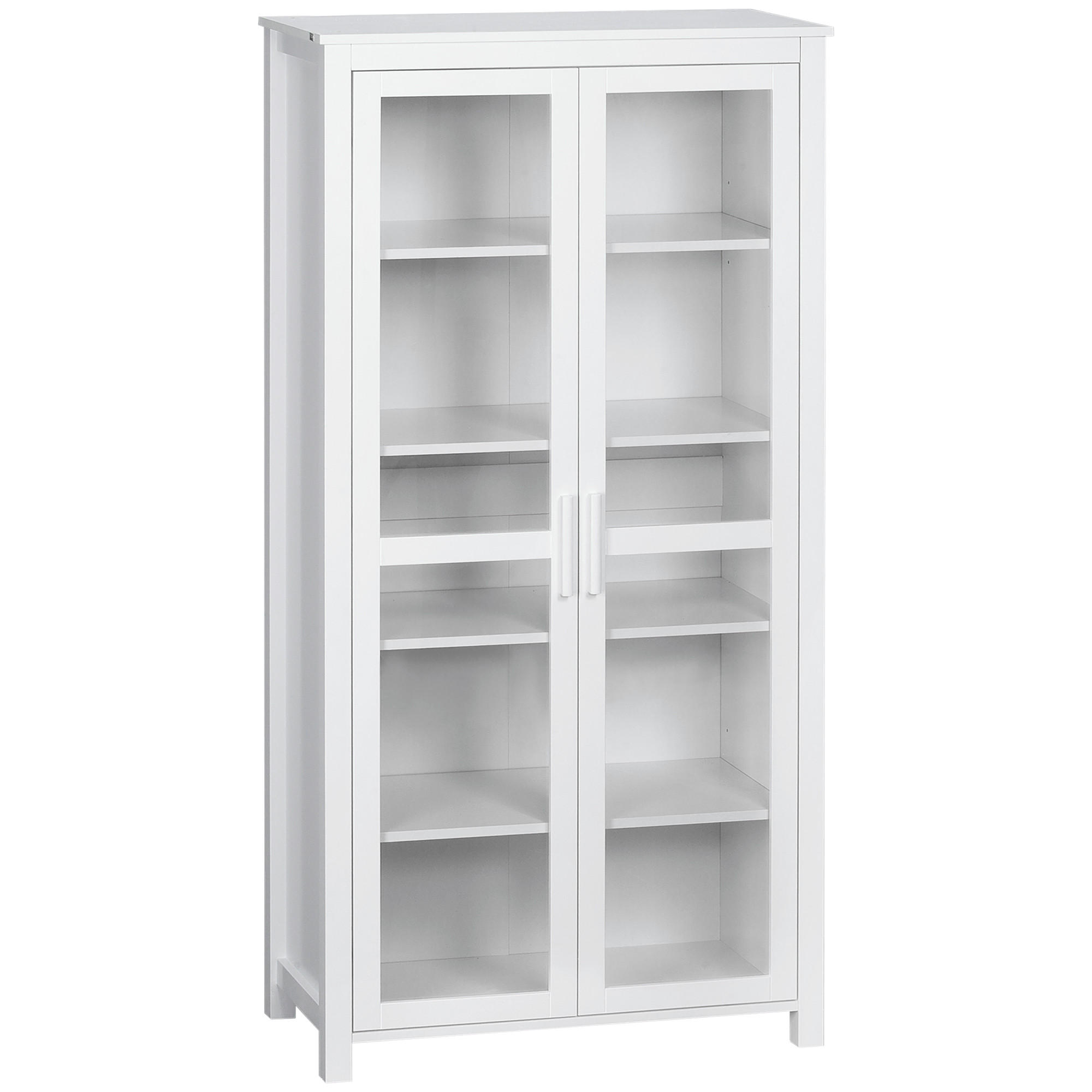 KÜCHENSCHRANK Hochschrank Küchenbuffet mit 2 Glastüren, Weiß 80 x 39,5 x 160 cm - Weiß, Holz (80/160/39.5cm) - HOMCOM