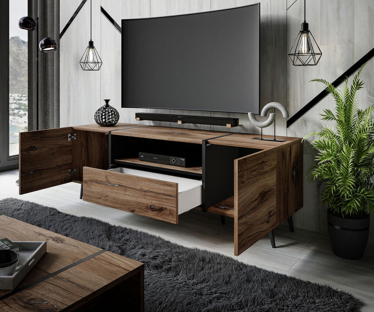 TV-ELEMENT ONYX LOFT auf Beinen 158 cm Push Open - Eichefarben, Holzwerkstoff (158/53/41.3cm) - Lookway
