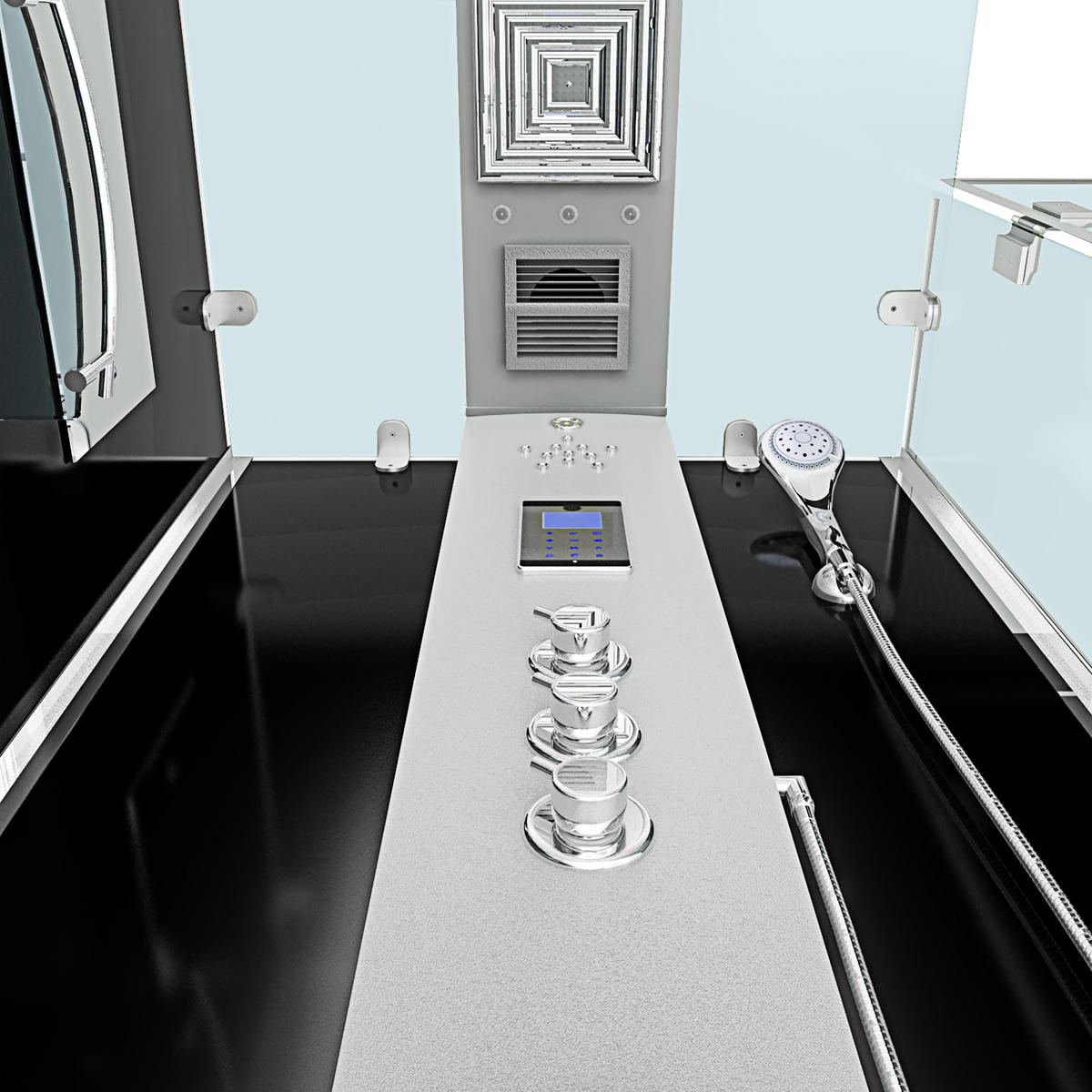 DAMPFDUSCHE Duschkabine D38-13R3-EC sw 90x90 - Schwarz, Glas/Kunststoff (90/90/218cm) - AcquaVapore by Sandra Jentho