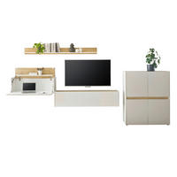 WOHNWAND weiß, Eiche Wotan 4-teilig 370 cm, Komplettset mit Sekretär - Eiche Wotan/Schwarz, Holz/Holzwerkstoff (370/170/40cm) - Furn.Design