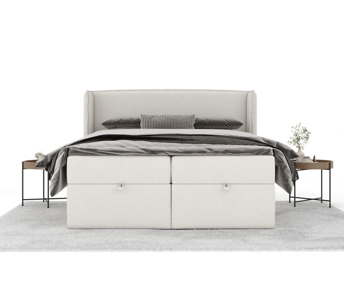 BOXBETT Passion Beige 160/200 cm mit Matratze und Topper - Beige/Schwarz, Holz/Holzwerkstoff (160/200cm) - Maison de Reve