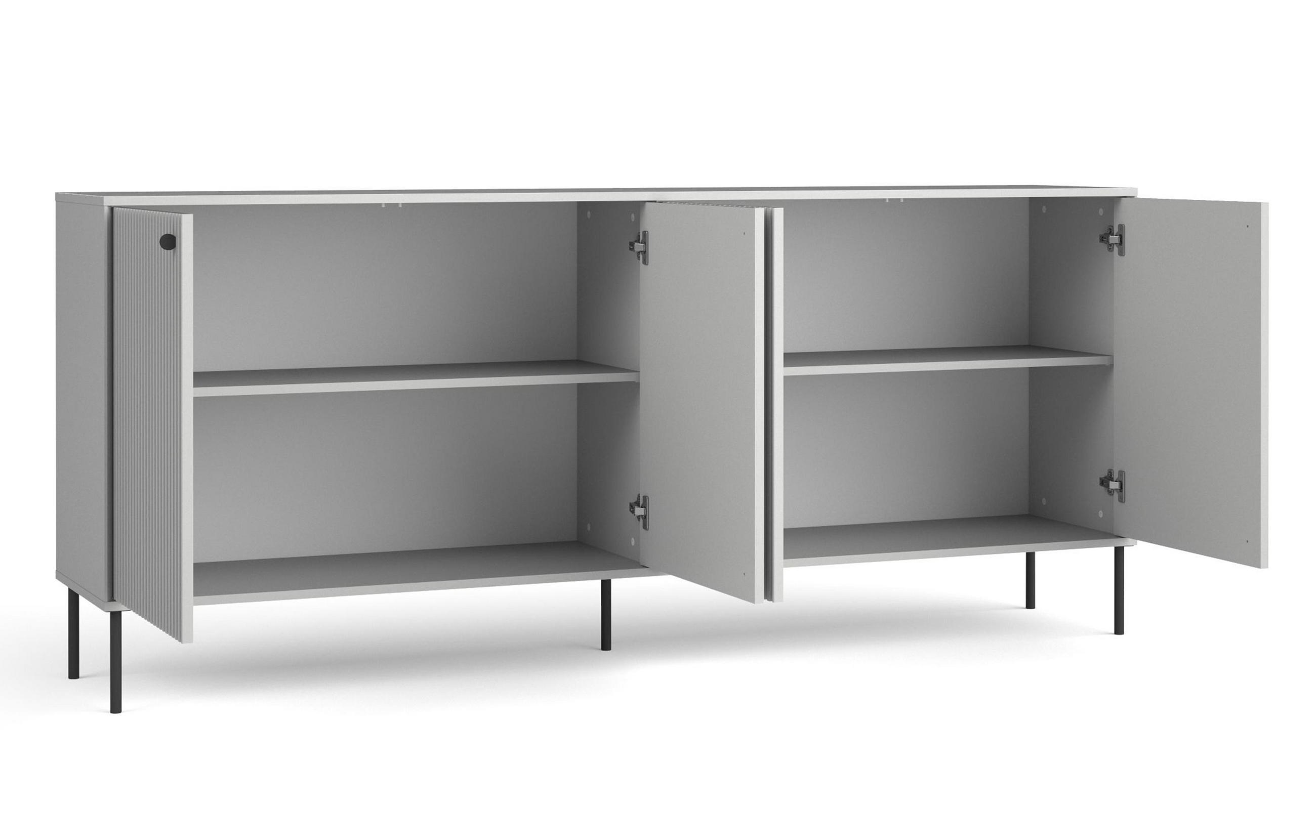 SIDEBOARD Irelis 4T Grau 207/89,2/41 cm – mit geriffelten Fronten, mit schwarzen Beinen - Schwarz/Grau, Holzwerkstoff/Metall (207/89.2/41cm) - AX Living