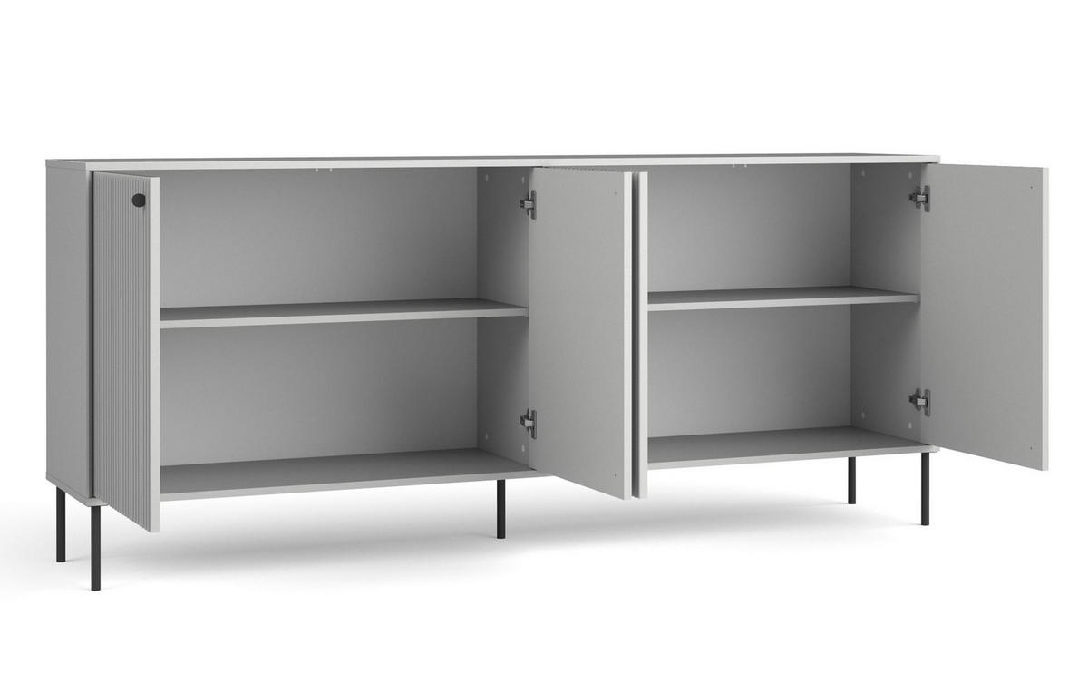 SIDEBOARD Irelis 4T Grau 207/89,2/41 cm – mit geriffelten Fronten, mit schwarzen Beinen - Schwarz/Grau, Holzwerkstoff/Metall (207/89.2/41cm) - AX Living