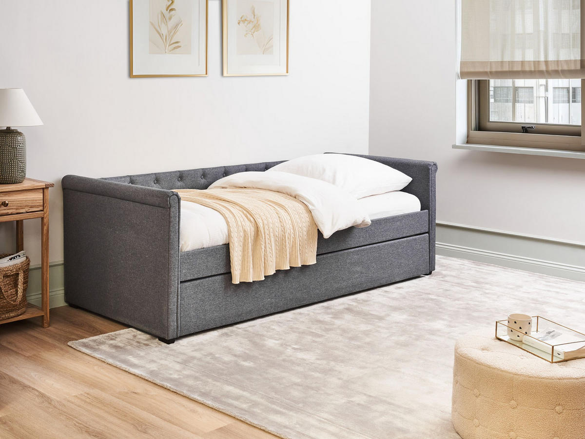 TAGESBETT 90/200 cm Dunkelgrau Libourne - Dunkelgrau, Textil (90/200cm) - Beliani