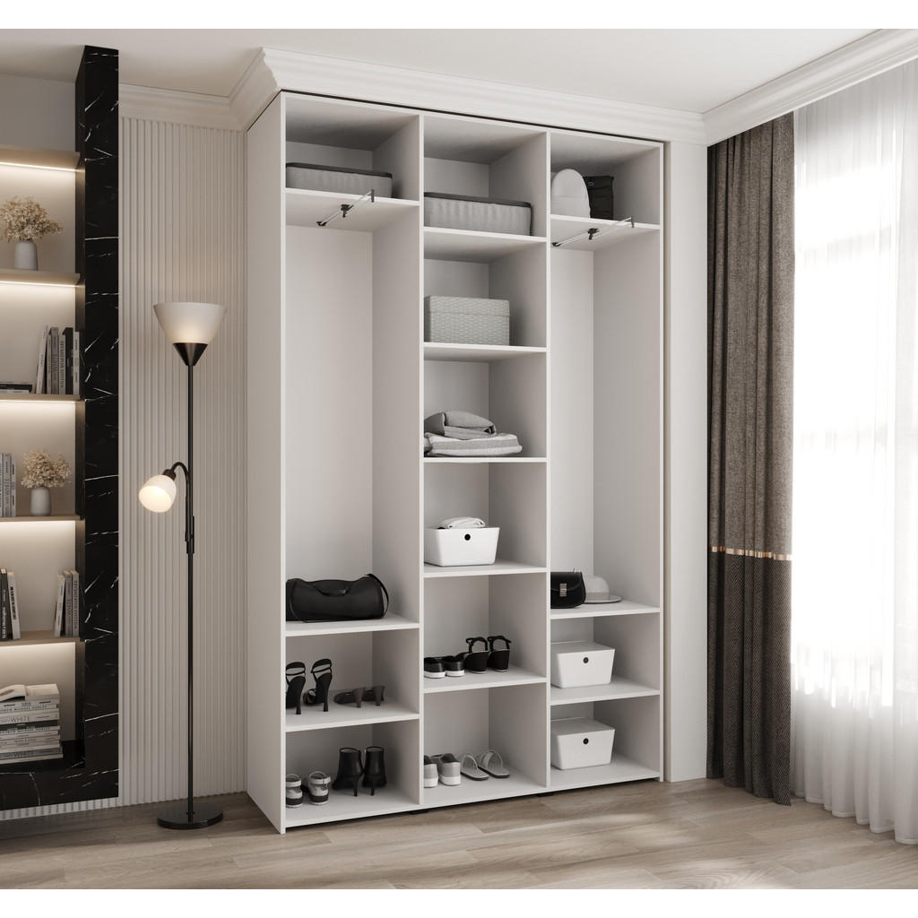 Thumbnail - Abiks Möbel Drehtürenschrank, Weiß, Gold, Metall, Nachbildung, 150x245.5x40 cm, Schlafzimmer, Kleiderschränke, Drehtüren...
