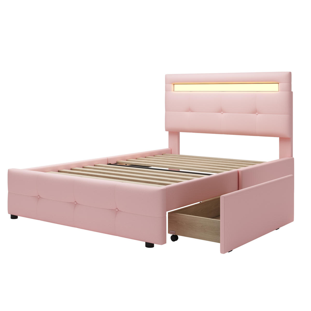 BETT mit LED und 2 Schubladen 90x200 cm Pink - Pink, Holz (90/200cm) - Meubliv