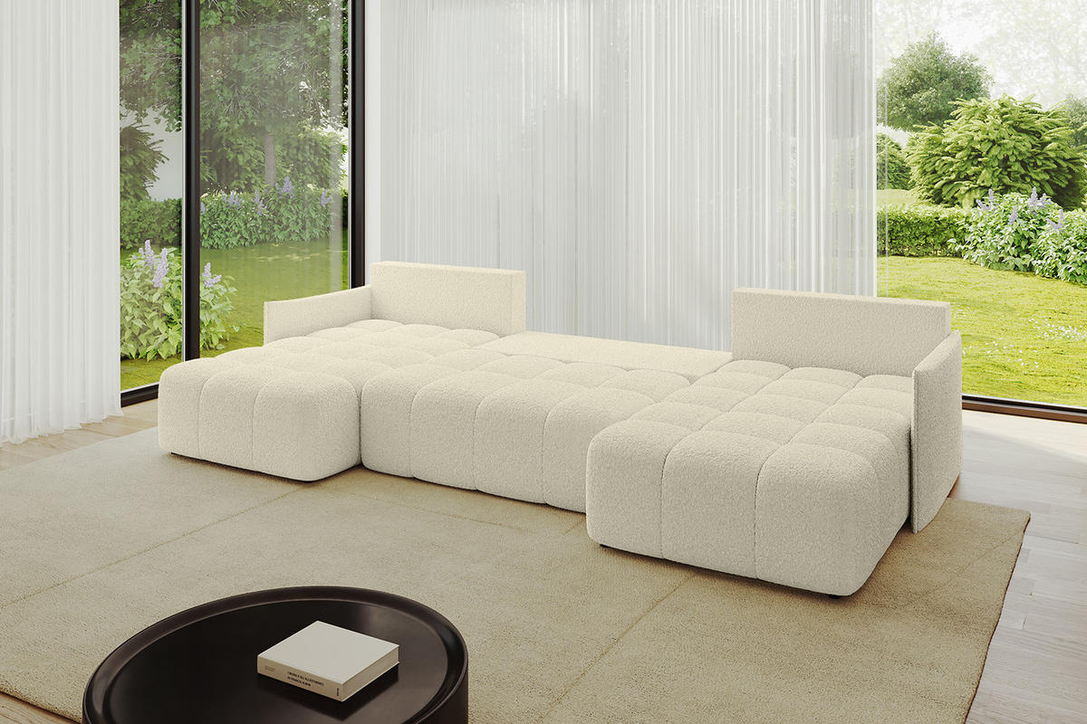 WOHNLANDSCHAFT LONLI-U 355x189x68 Beige Bouclé - Hellbraun/Creme, Holzwerkstoff/Kunststoff (355/68/189cm) - ALTDECOR