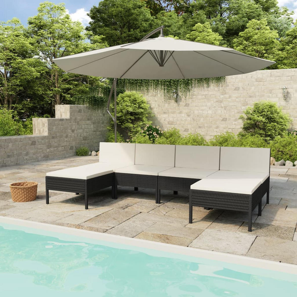 GARTEN-LOUNGE-SET 6-teilig Mit Auflagen Poly Rattan Schwarz - Schwarz, Kunststoff - vidaXL