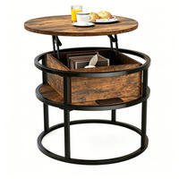 COUCHTISCH rund Höhenverstellbar 60x60x47 cm versteckter Stauraum - Braun, Holz (60/60/62.5cm) - Kaket