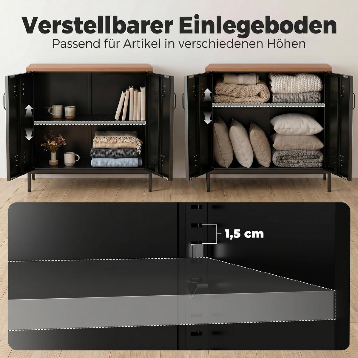 SIDEBOARD Stahl Schwarz - Schwarz, Kunststoff/Metall (40/80/80cm) - HOMCOM