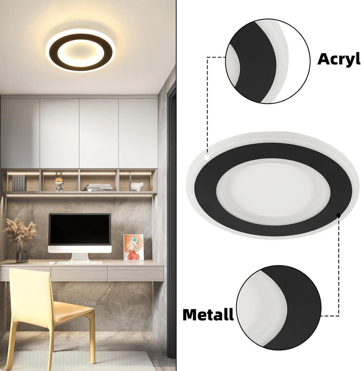 LED-DECKENLEUCHTE Alger 24 cm - Schwarz, Metall (24/24/4cm) - Nettlife